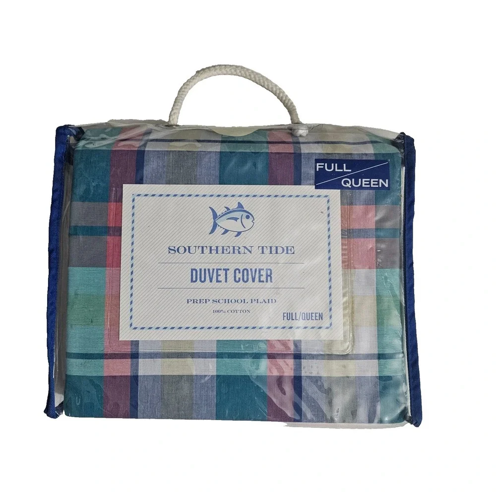 Southern Tide Prep School Plaid Full/Queen Duvet Cover 100% COTTON